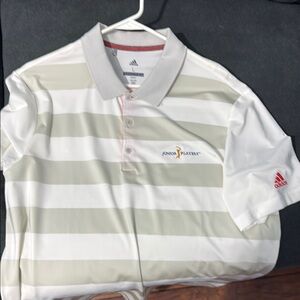 Adidas White and Gray Striped Polo Shirt